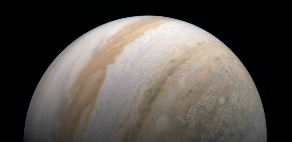 A wide crop across several of Jupiter's belts and zones