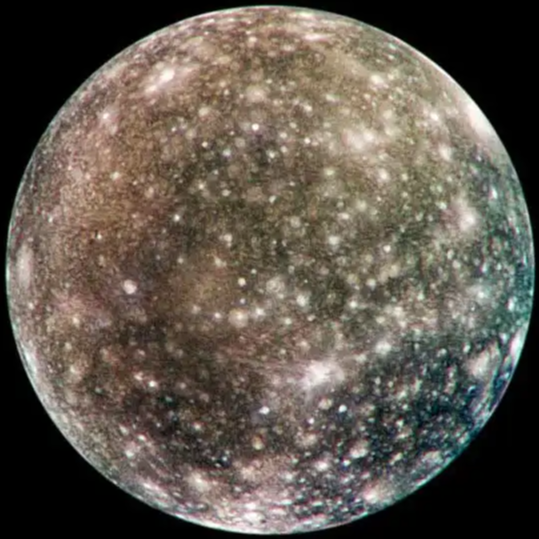 Callisto: dark, speckled with bright craters
