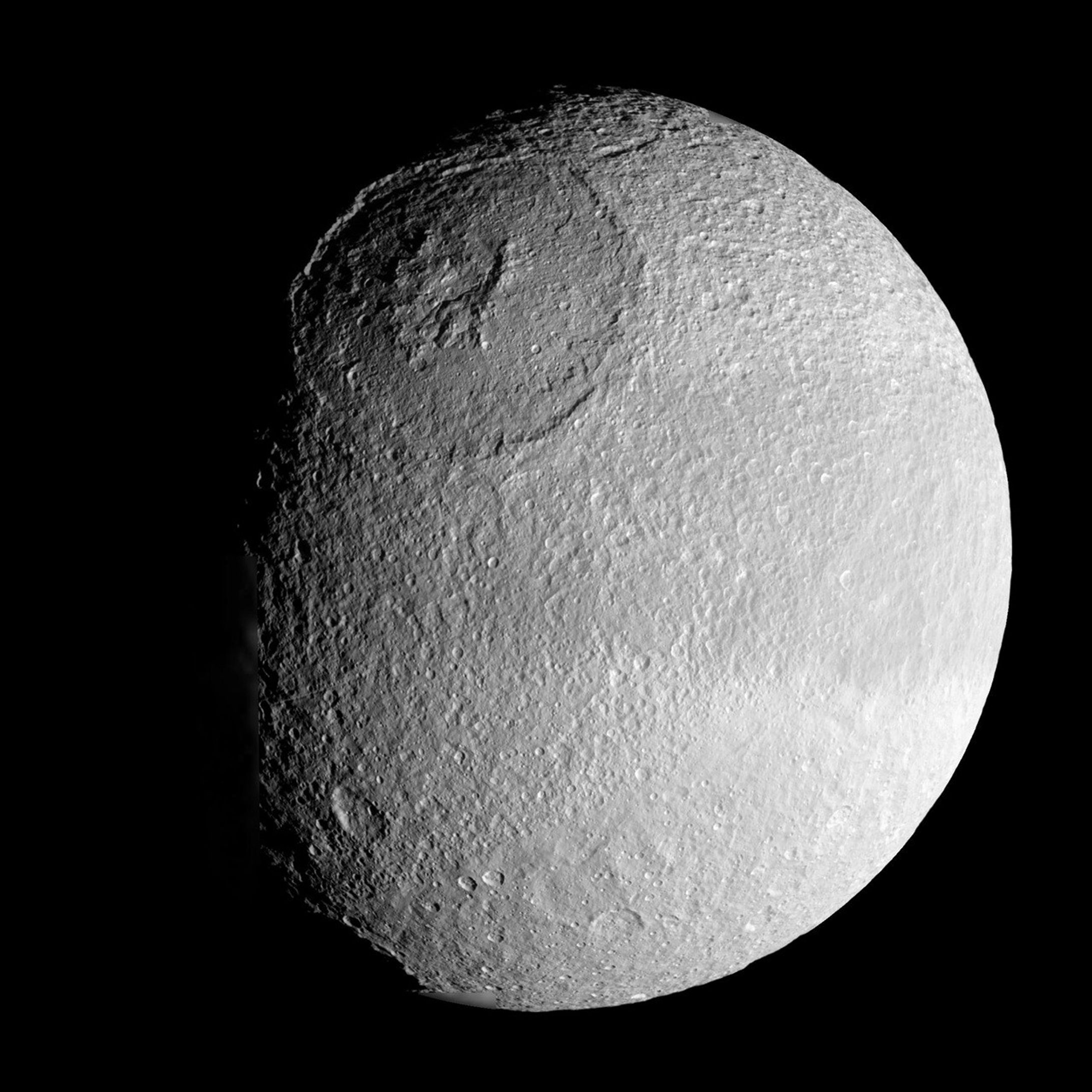 Tethys, a bright cratered iceball